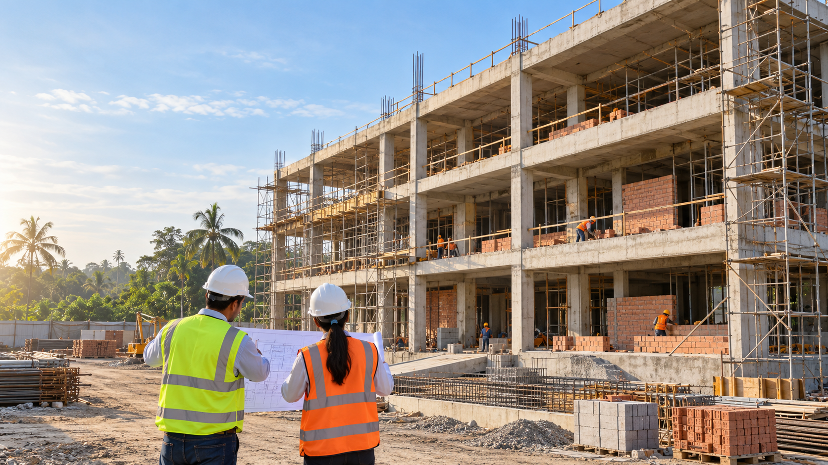 Representación conceptual de una edificación civil en construcción